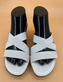 Italian Shoemaker Women 9 White Elastic Cross Strap Open Toe Wedge Sandals