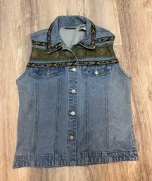 Bill‎ Blass Vintage Denim Vest Women's M Blue Jean Button Up Sleeveless Aztec