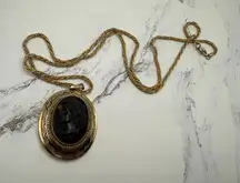 Vintage Cameo Pendant 30” Necklace Golden Elegance
