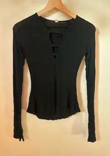 Black Long Sleeve Top with Cut-Out Design