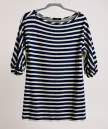 Striped Blue & Cream Knit Dress With 3/4 Sleeves &‎ Button Detail By Tart Size S