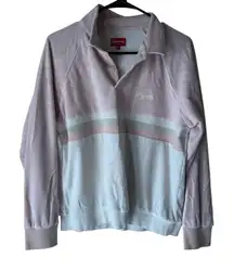 Supreme Y2k Velour Rugby Shirt Pink White Striped Embroidered Logo Size S