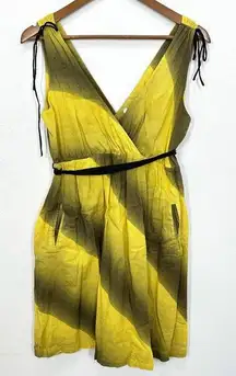 Anthropologie Maeve Chartreuse Ombre‎ V Neck Suplice Mini Dress Size 6