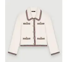 NEW NWT MAJE Contrasting Ribbed Crop Cardigan size 3 / L