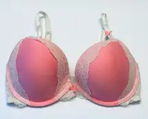 Victorias Secret Dream Angels Pushup Bra Iridescent Lace‎ Padded Underwire 32DD