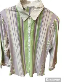 Cutter And Buck 3/4 Sleeve Shirt Green Purple Stripe NWT Size XL