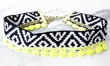Ettika Life of the Party Choker Necklace Black and White, Yellow Pom Poms