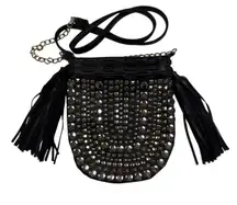 Boho Western Edgy Y2K Studded Side Sling Bag Fringe Tassel Crossbody Purse Chain