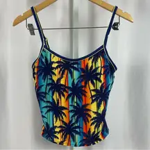 Malibu Dream Girl XL Retro Tropical Hawaiian Palm Trees Tankini Tank Bikini Top
