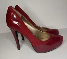 BCBGeneration Women’s Red Patent Leather Suede Heel Platform Pumps Size 6B / 36