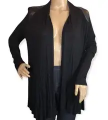 Ginger G Asymmetrical Black Open Front Cardigan Faux Leather Trim Medium