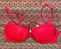 PINK - Victoria's Secret VICTORIAS SECRET RED LACE STRAPPY PUSH UP BRA