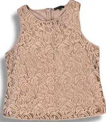 Adrianna Papell Lace Overlay Sleeveless Round Neck Blouse Blush Pink XL Barbie