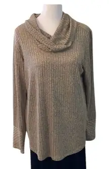 Jones New York NWT szM long sleeve heathered grey tan cowl neck high low tunic