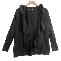 Athleta Cardigan Hoodied Dark Heather Gray Open Front Hooded Long Sleeve Sweater