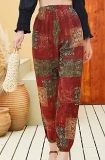 5/$35  SHEIN Womens‎ Pants Sz M Boho Jogger Style Rust Gold Olive Multi