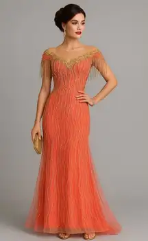 Sheer Overlay Sequins Bead Embellishments Illusion Neckline Dress 112x151CM