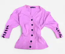 Y2K Coquette Dainty Fairy Top Shirt Cardigan Sweater Blouse Pink Black Bows Fitted Corset-XL