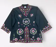 Caro of Honolulu Vintage Mandarin Collar Loop Button Embroidered Tunic Size 12‎