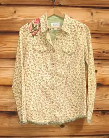 Ryan Michael Linen Blend Floral Snap Front Top