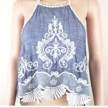 RIP CURL Crochet Lace Embroidered Halter Tank Top Women’s Medium Boho Western