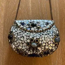 Hand made mother of pearl purse crossbody chain made in India one of a kind