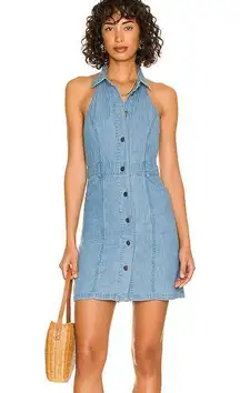 Free People  Sami Bali Blue Denim Halter Button Mini Dress