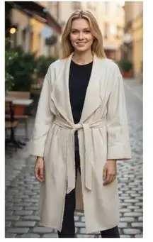 NWT ZARA FRAYED RUSTIC TRENCH COAT Linen Blend  XS-S Belted