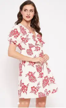 Sim & Sam NWT Red Ivory Trop Poplin Print Mini Dress Size Small