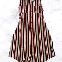 No Boundaries Juniors Striped Button Down Waste Tie Mini Dress Cream Rust Large