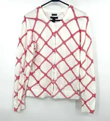 Tommy‎ Hilfiger size XS 100% pima cotton open front button up cardigan white red