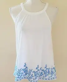 Stitch Fix Skies Are Blue white blue embroidered halter tank size medium