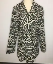 VANITY Black White Aztec Geometric Wool Blend Jacket Coat Belt Tie Medium