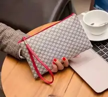 Women's Retro Design Pattern Long Wallet, Zipper Clutch Purse With Red Wristband