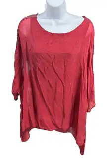 Lola Made in Italy Red Sequin Embellished Sheer Batwing Sleeve Top Size S