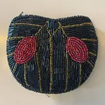 Vintage Black Red Beaded Coastal Pinup Rockabilly Preppy Zip Top Coin Pu…