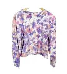 Elizabeth And James Womens Crewneck Crop Sweatshirt Purple White Tie Dye L