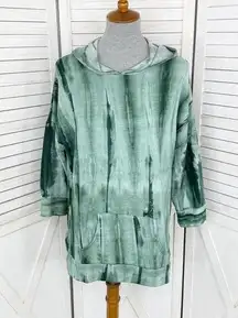 Kim & Cami Marble Tie Dye Hoodie Tunic Sweatshirt Green Large