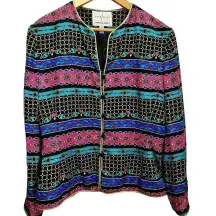 Vintage Adrianna Papell‎ Multicolor Silk Blazer Jacket Women's Size 12