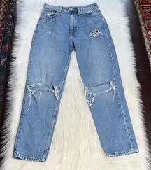 Zara High Rise Ripped Knee Mom Jeans