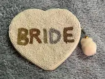 Beaded Bride Heart pouch - White and Brown 💕3x15$