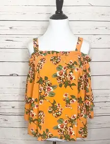 Twine & String Orange Boho Floral Cold Shoulder Top Size Medium