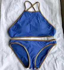 American Eagle aerie bikini blue & gold