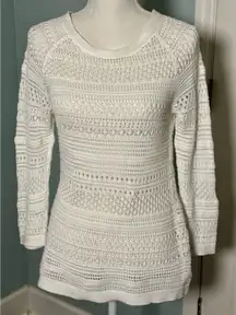 Ann Taylor Loft White Open Knit Sweater, Pointelle, Long Sleeve, S