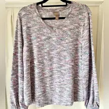 Chico’s Grey/Purple Lightweight V-Neck Pullover  Sweater Size 3 (XL)