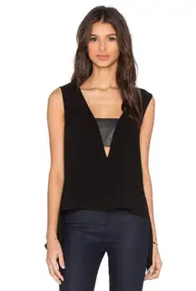 BCBGMaxAzria Top Blouse Cut Out Keyhole Asymmetric V Neck Satin Black M