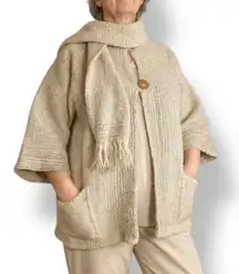 Vintage Shepherds Harvest Wool Cardigan Oatmeal Knit Fringe Scarf Jacket Large