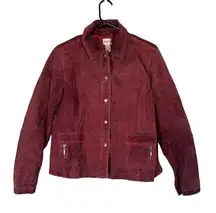 Chico's  Red Maroon Leather Suede Collared Button Front Jacket Women Sz 2 Sz M