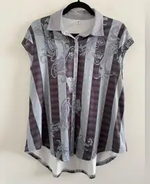Pixie Lady Gray Polo Paisley Striped Top Size Large