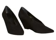 Anthropologie Pied Juste Navette black suede wedges 7.5